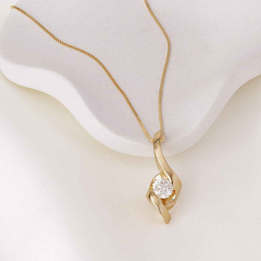 Sirena 3/4 ct. tw. Round Diamond Swirl Pendant in 14K Yellow Gold front view