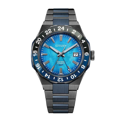 Citizen Men's Series8 880 GMT Automatic Gray & Blue Stainless Steel Watch with Blue Dial