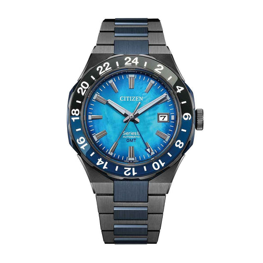 Citizen Men's Series8 880 GMT Automatic Gray & Blue Stainless Steel Watch with Blue Dial