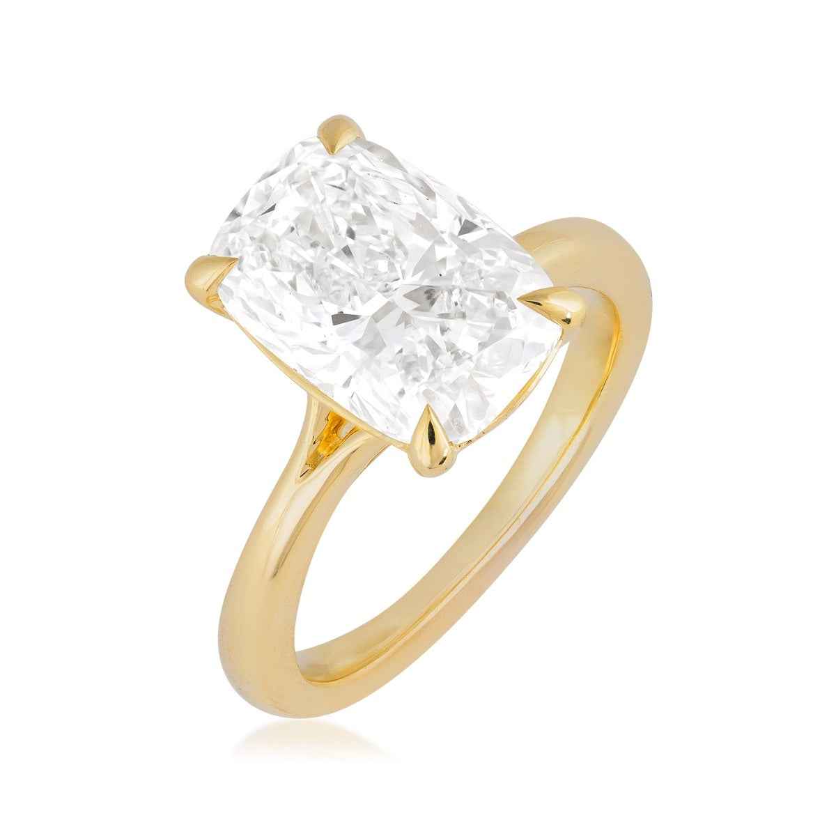 Adamante 4 ct. tw. Lab-Grown Elongated Cushion Diamond Solitaire Engagement Ring in 14K Yellow Gold front view