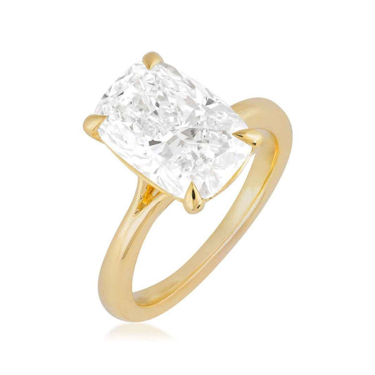 Adamante 4 ct. tw. Lab-Grown Elongated Cushion Diamond Solitaire Engagement Ring in 14K Yellow Gold front view