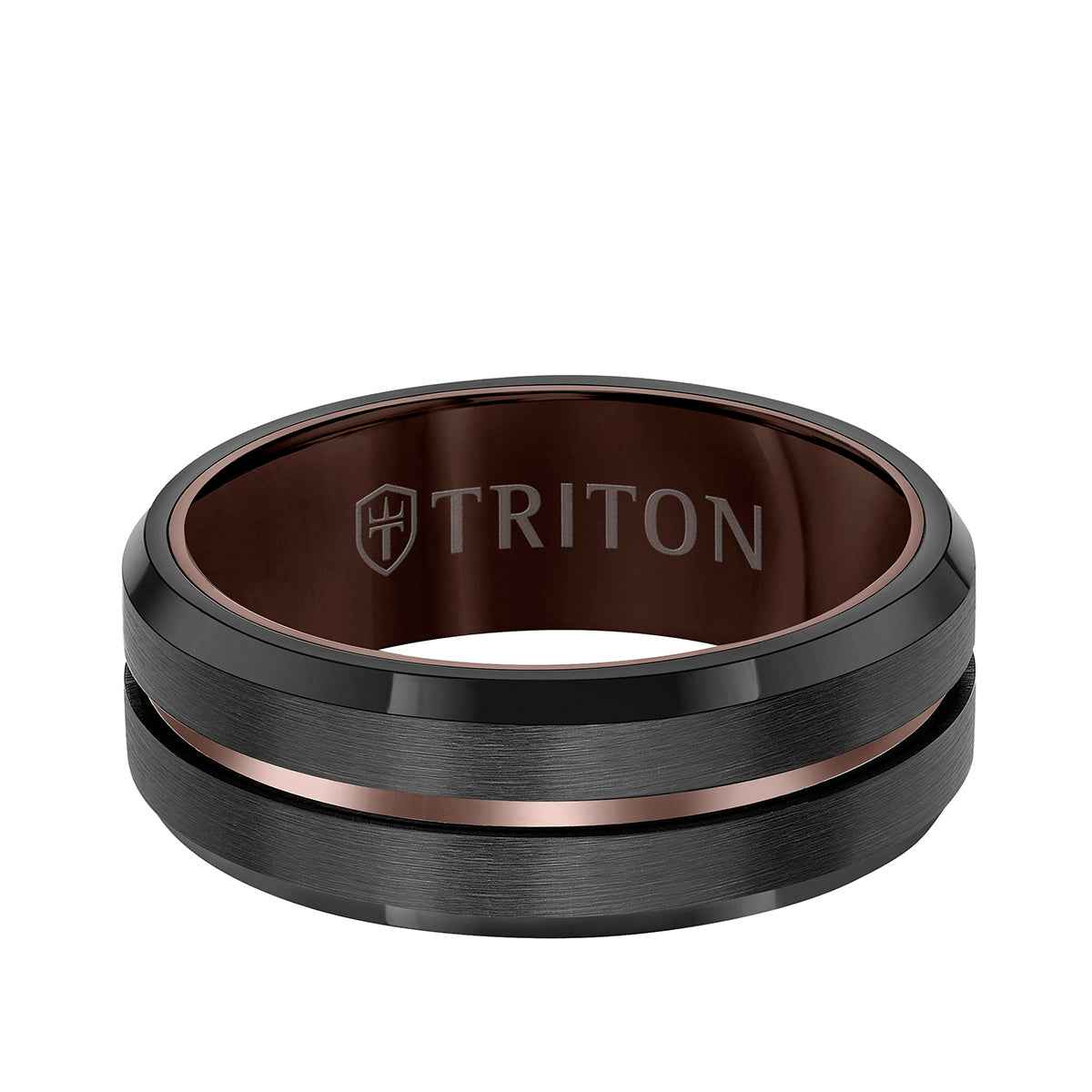 Triton Men's 8mm Espresso Tungsten With Satin Finish Wedding Ring front view