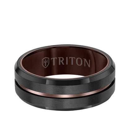 Triton Men's 8mm Espresso Tungsten With Satin Finish Wedding Ring front view