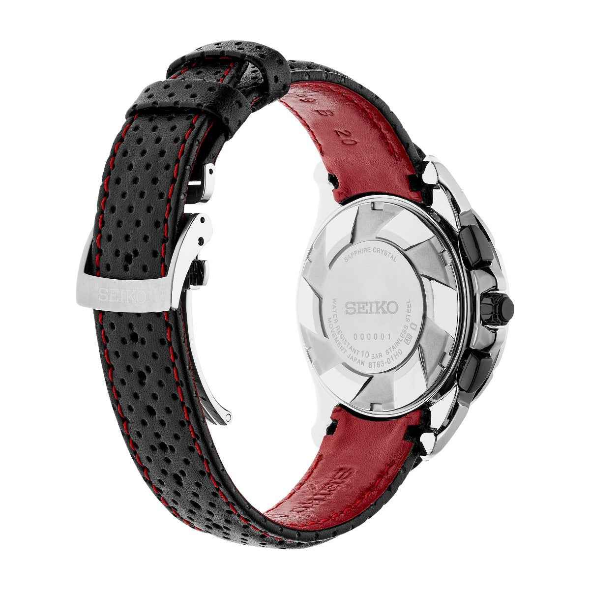 Seiko Men's Coutura Quartz Gray Stainless Steel Watch with Black Dial & Leather Strap close-up detail