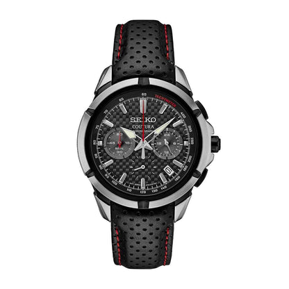 Seiko Men's Coutura Quartz Gray Stainless Steel Watch with Black Dial & Leather Strap