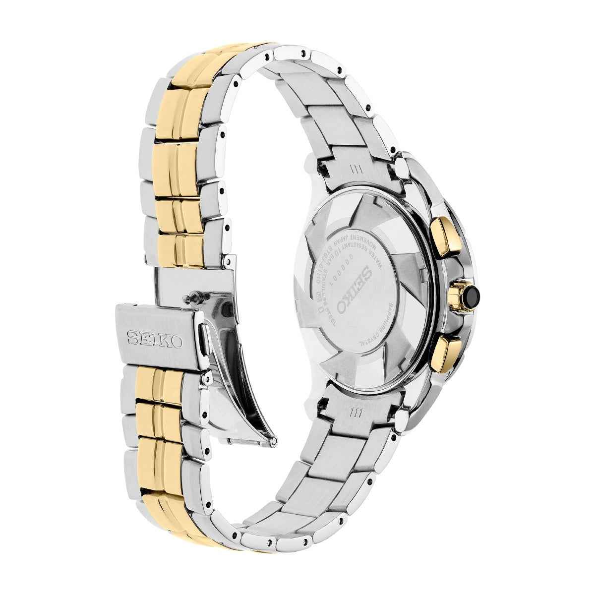 Seiko Men's Coutura Quartz Two-Tone Stainless Steel Watch with Black Dial close-up detail