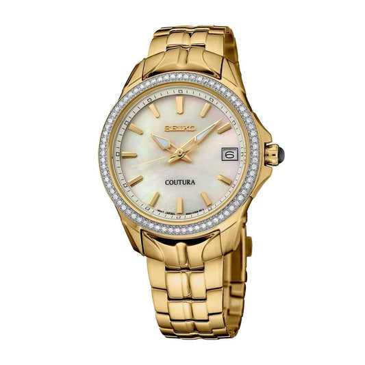 Seiko Ladies' Coutura Quartz Gold-Tone Stainless Steel Watch with Mother of Pearl Dial