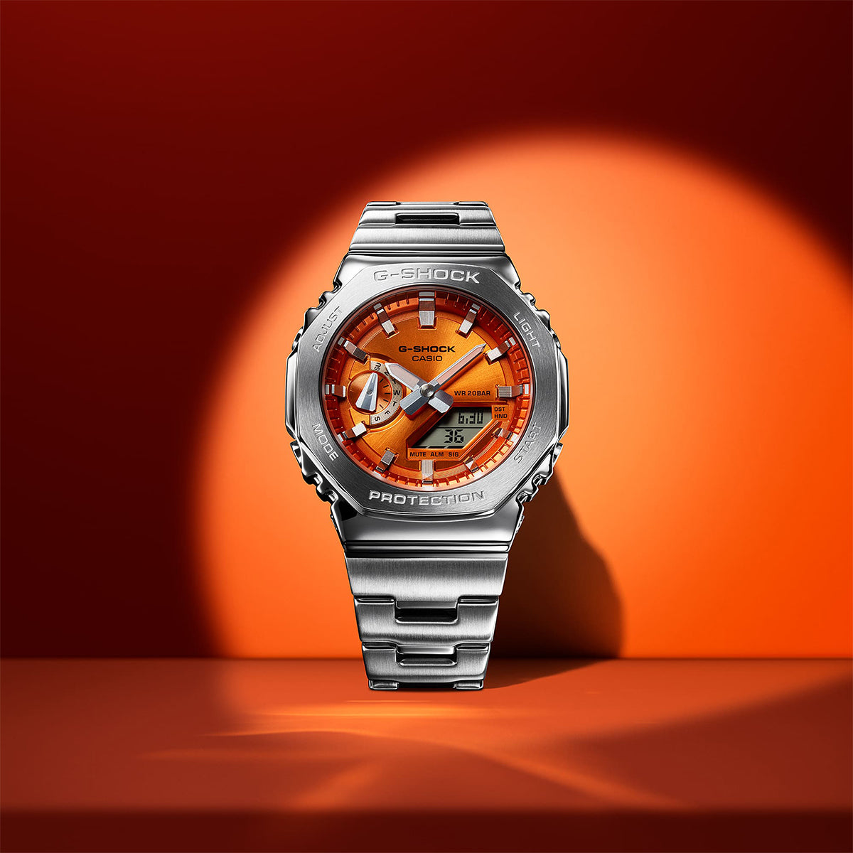 G-Steel quartz orange dial watch styled