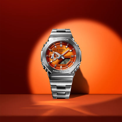 G-Steel quartz orange dial watch styled