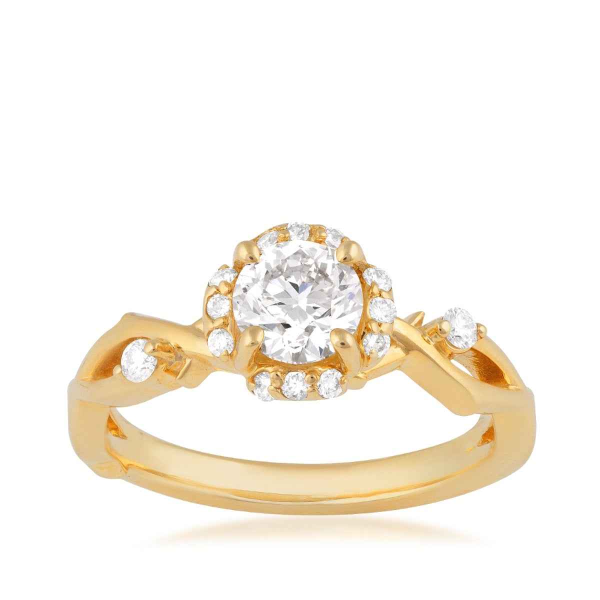 Natural 7/8 ct. tw. Round Brilliant Diamond Halo Engagement Ring in 14K Yellow Gold