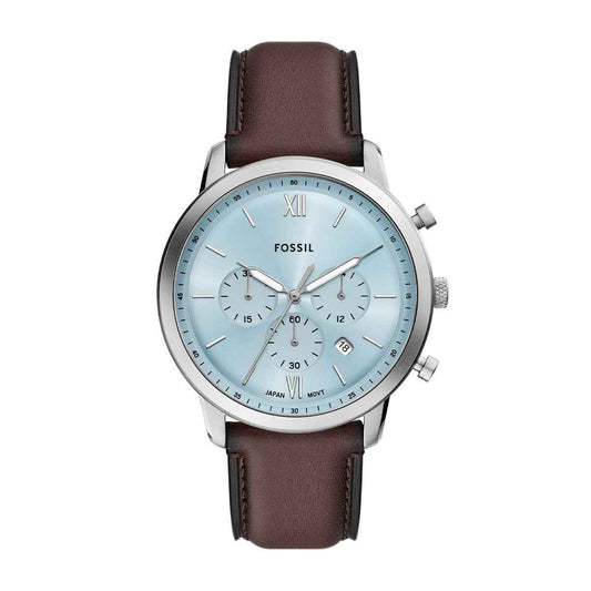 Fossil Men's Neutra Quartz Stainless Steel Watch with Blue Dial & Brown Leather Strap