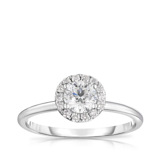 Natural 5/8 ct. tw. Round Brilliant Diamond Halo Engagement Ring in 14K White Gold