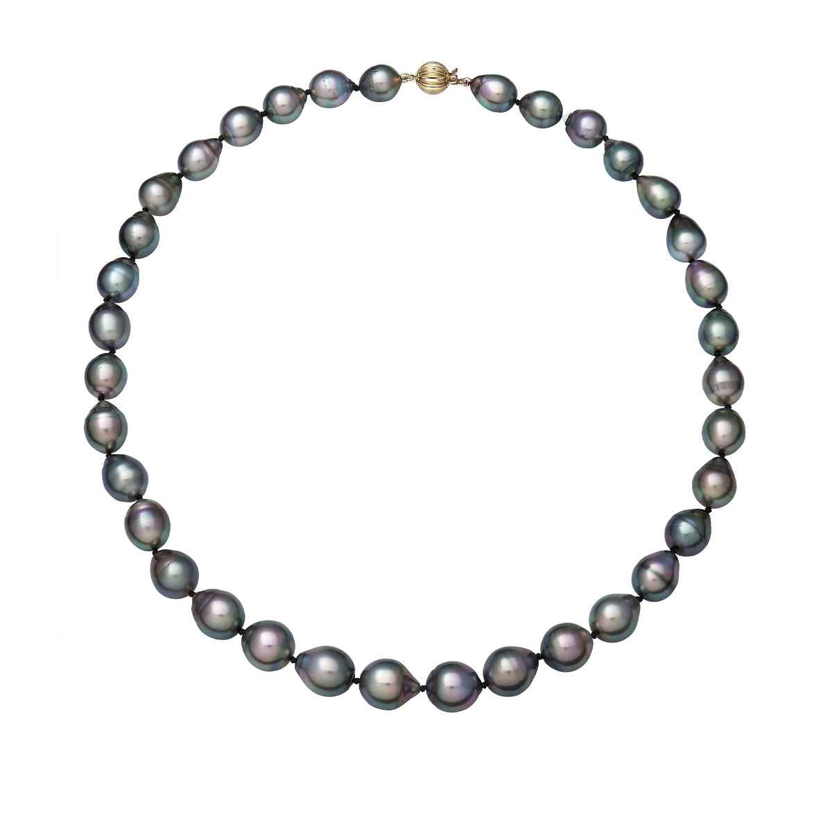 9-11mm 18-inch Black Cultured Pearl Strand Necklace in 14K Yellow Gold front view