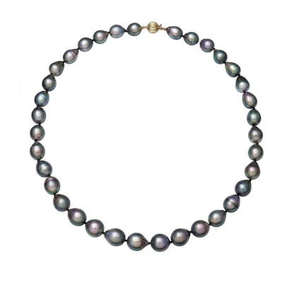 9-11mm 18-inch Black Cultured Pearl Strand Necklace in 14K Yellow Gold front view