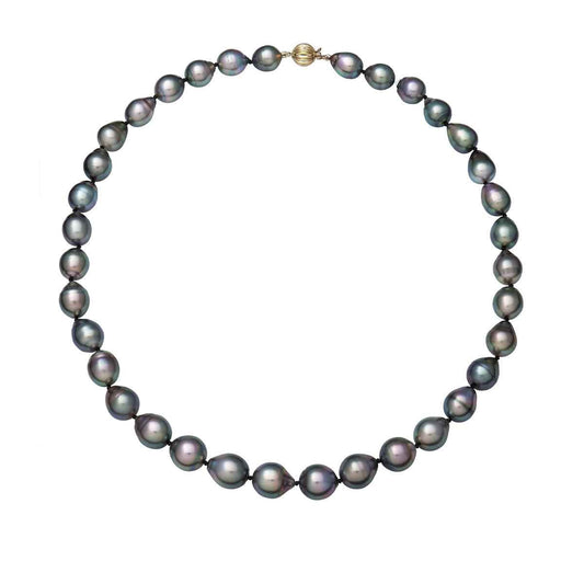 9-11mm 18-inch Black Cultured Pearl Strand Necklace in 14K Yellow Gold front view