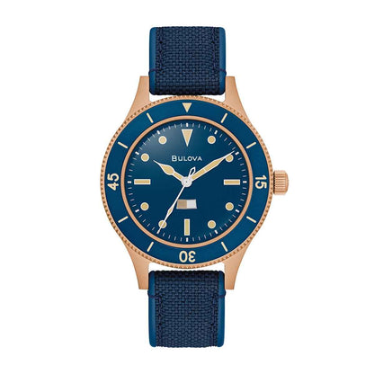 Bulova Men's MIL Ships Automatic Bronze Watch with Blue Dial & Nylon Strap