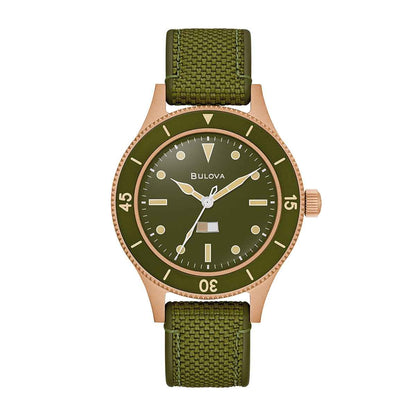 Bulova Men's MIL Ships Automatic Bronze Watch with Green Dial & Nylon Strap