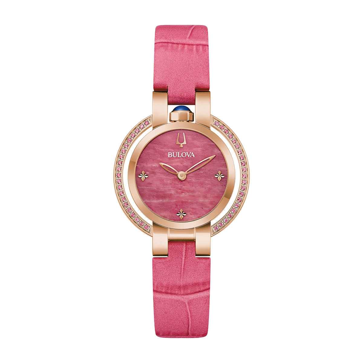 Bulova Ladies' Rubaiyat Spring Quartz Pink Gold-Tone Stainless Steel Watch with Pink Dial & Leather Strap