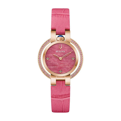 Bulova Ladies' Rubaiyat Spring Quartz Pink Gold-Tone Stainless Steel Watch with Pink Dial & Leather Strap