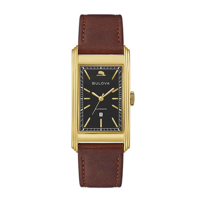 Bulova Men's Frank Sinatra Automatic Gold-Tone Stainless Steel Watch with Black Dial & Brown Leather Strap