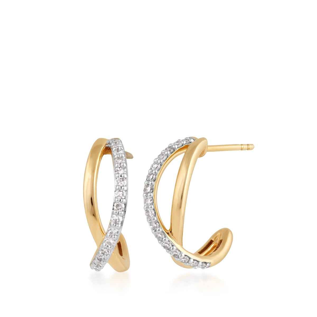 Demi Fine 1/4 ct. tw. Diamond Twist Huggie Hoop Earrings in 10K Yellow Gold