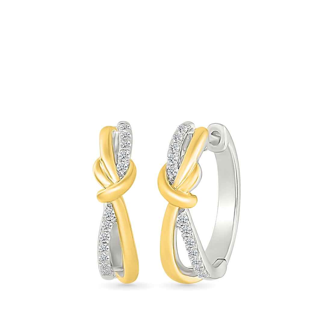 Love Knot 1/6 ct. tw. Diamond Knot Hoop Earrings in Sterling Silver & 10K Yellow Gold