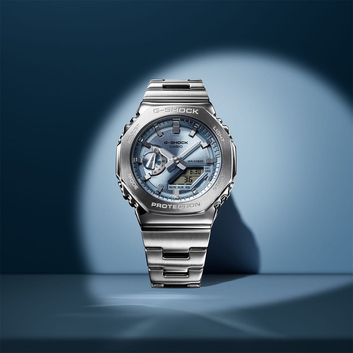 g-shock g-steel quartz analog digital blue dial watch styled