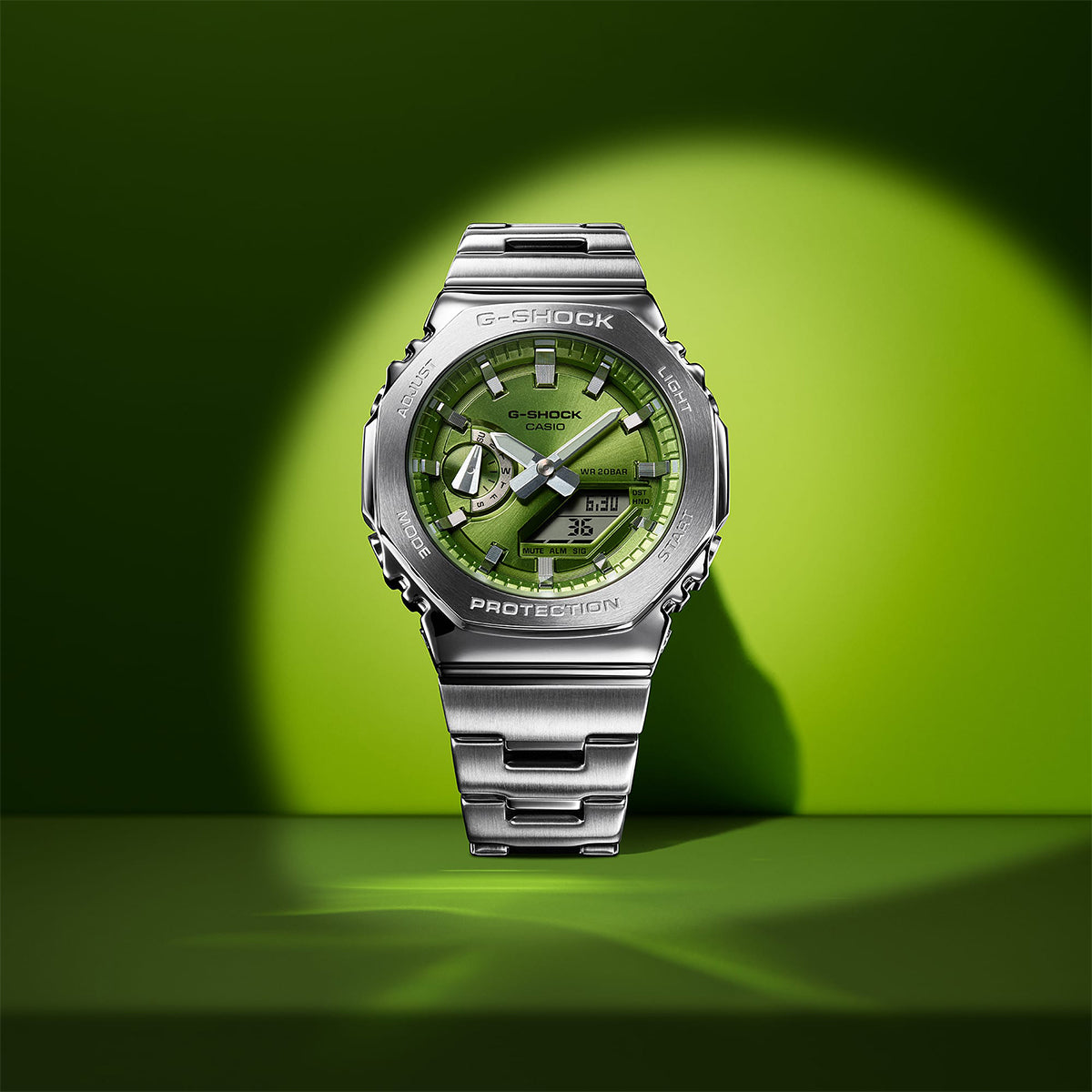G steel quartz green dial watch styled