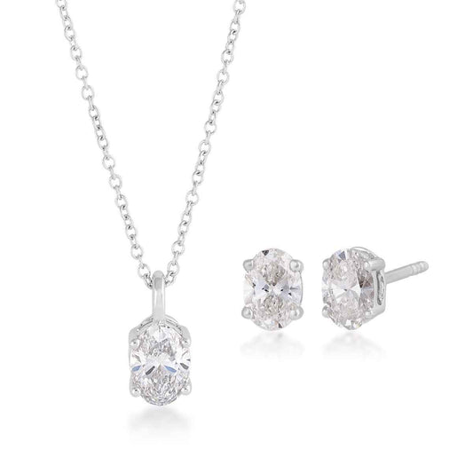 Adamante 1 ct. tw. Lab-Grown Oval Diamond Solitaire Pendant & Earring Box Set in 10K White Gold
