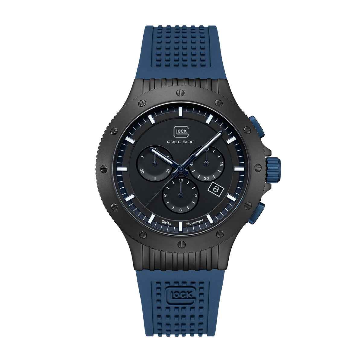 Glock Men's Black Titanium Watch with Black Dial Color & Blue Silicone Strap
