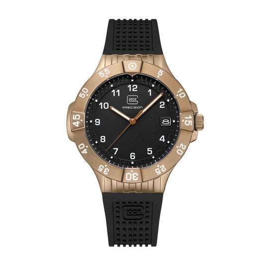 Glock Men's Quartz Brown Stainless Steel Watch with Black Dial & Silicone Strap