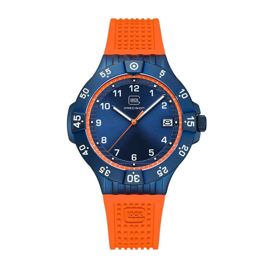 Glock Men's Quartz Blue Stainless Steel Watch with Blue Dial & Orange Silicone Strap