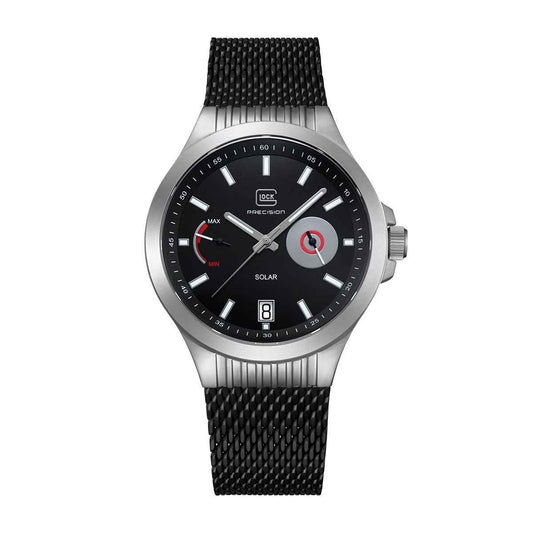 Glock Men's Solar Stainless Steel Watch with Black Dial & Mesh Band