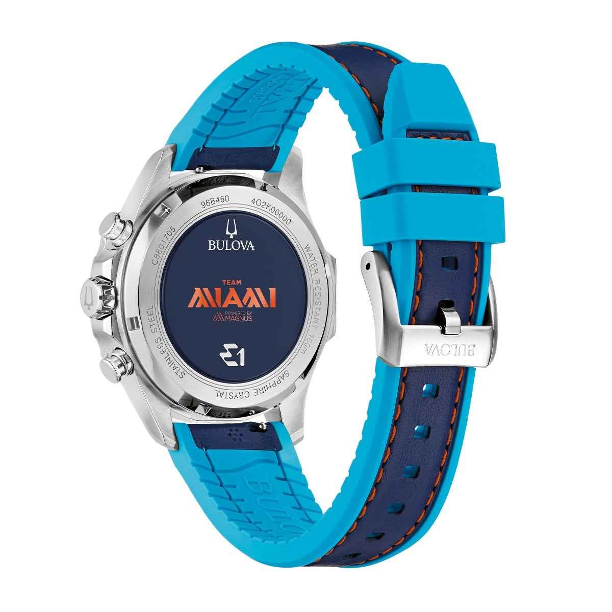 Bulova Men's E1 Team Miami Quartz Stainless Steel Watch with Blue Dial & Leather Strap