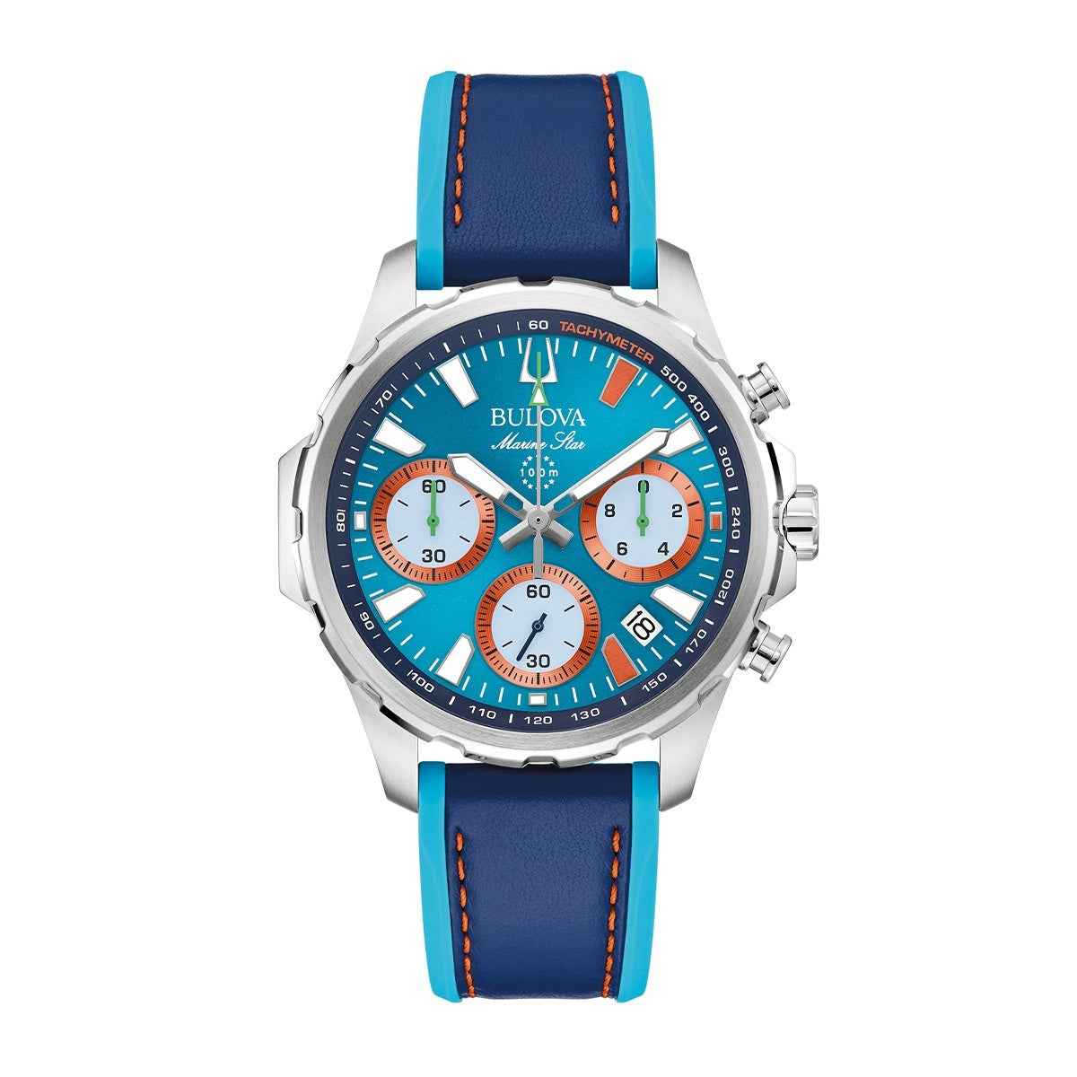 Bulova Men's E1 Team Miami Quartz Stainless Steel Watch with Blue Dial & Leather Strap