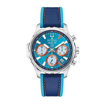 Bulova Men's E1 Team Miami Quartz Stainless Steel Watch with Blue Dial & Leather Strap