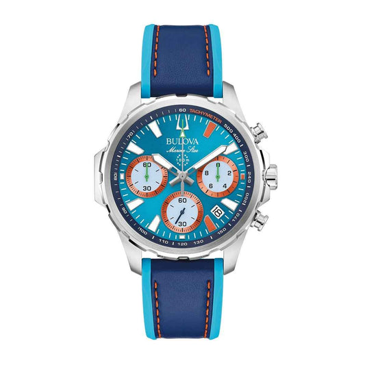 Bulova Men's E1 Team Miami Quartz Stainless Steel Watch with Blue Dial & Leather Strap