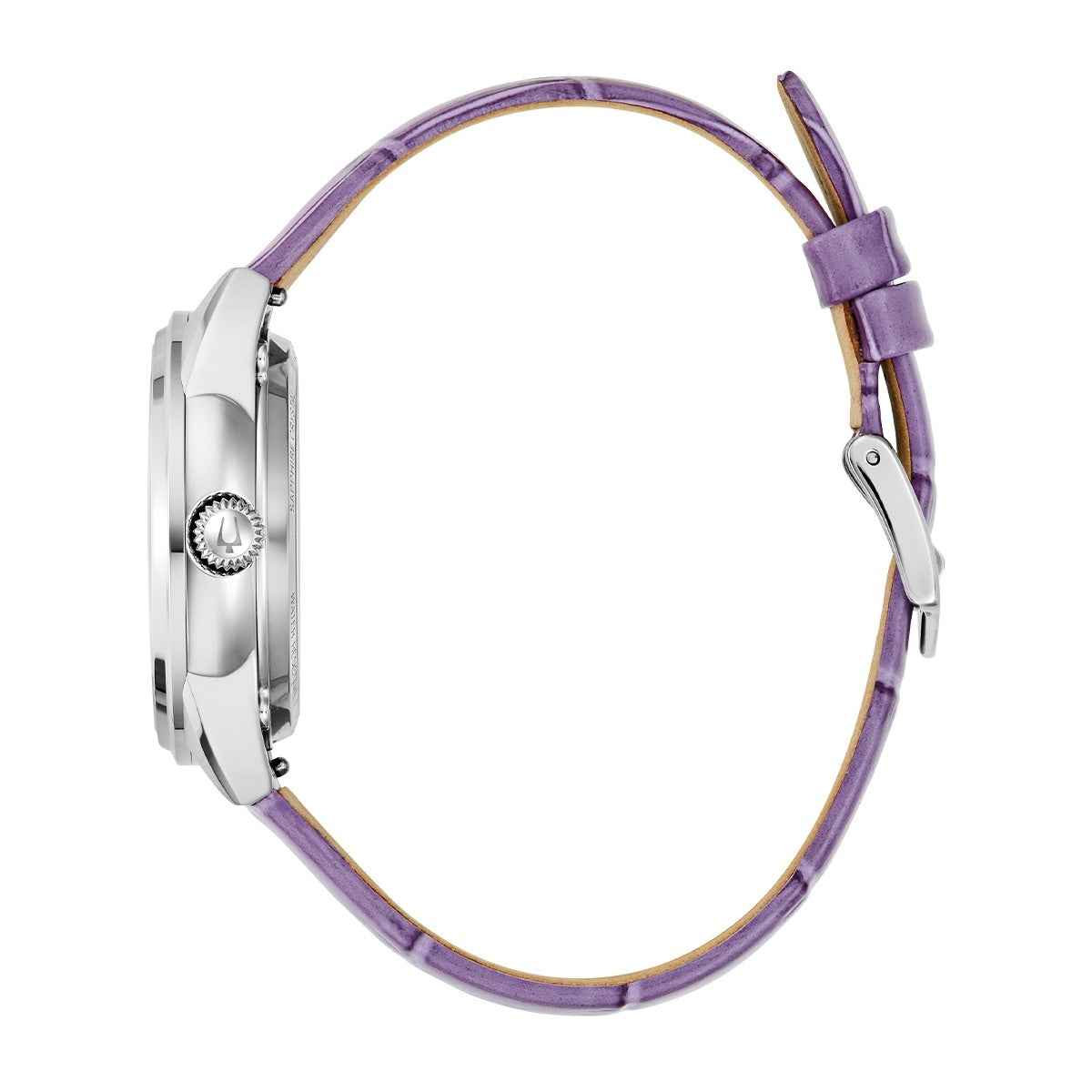 Bulova Ladies' Sutton Automatic Stainless Steel Watch with White Dial & Purple Leather Strap