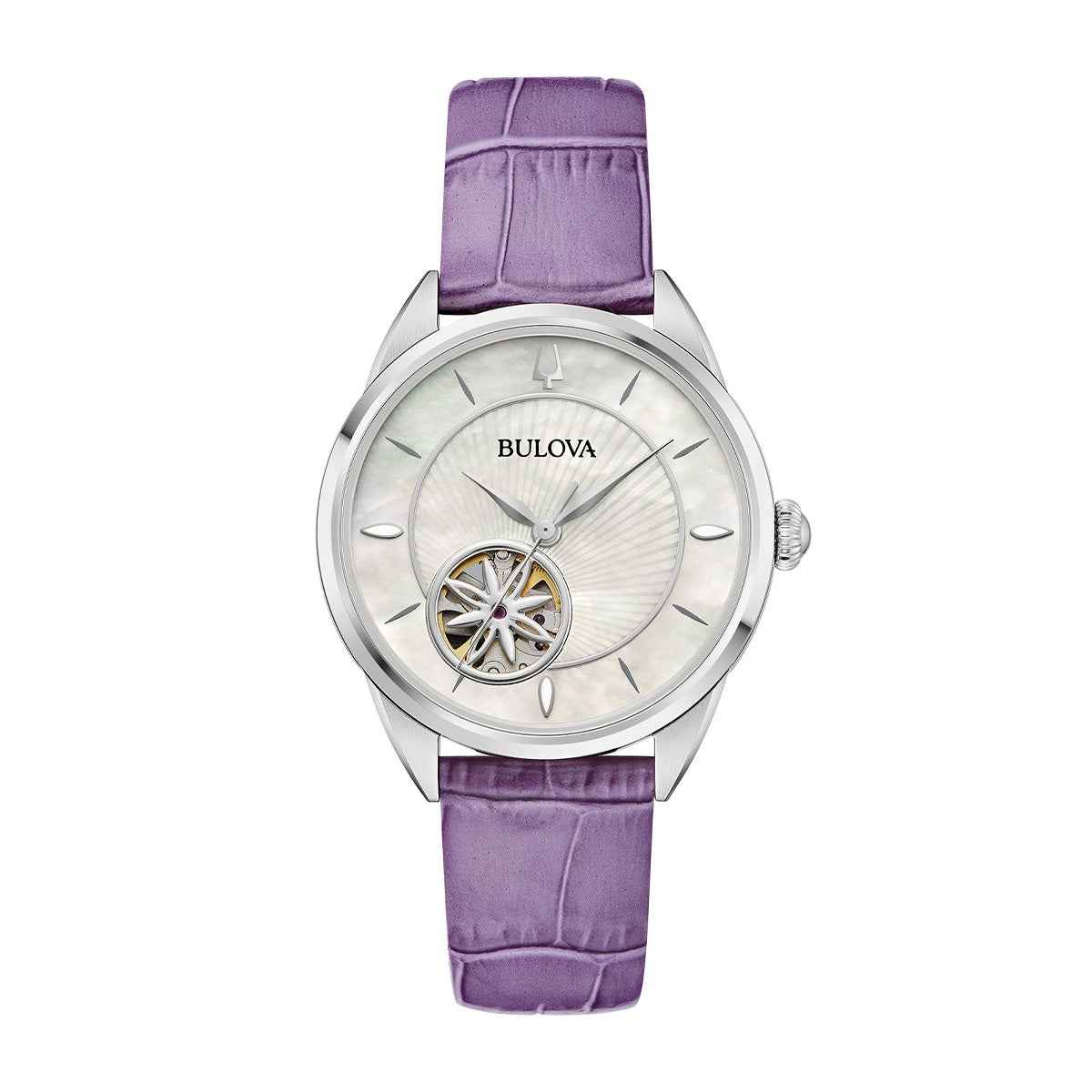 Bulova Ladies' Sutton Automatic Stainless Steel Watch with White Dial & Purple Leather Strap