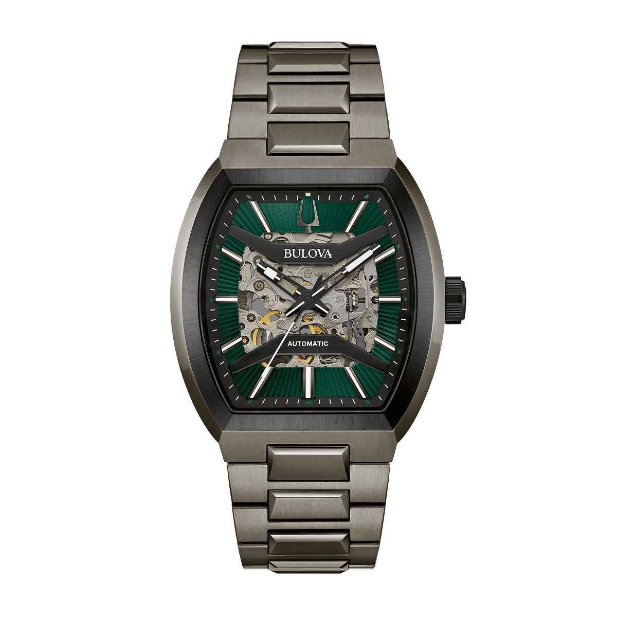 Bulova Men's Maquina Automatic Gray Stainless Steel Watch with Green Dial