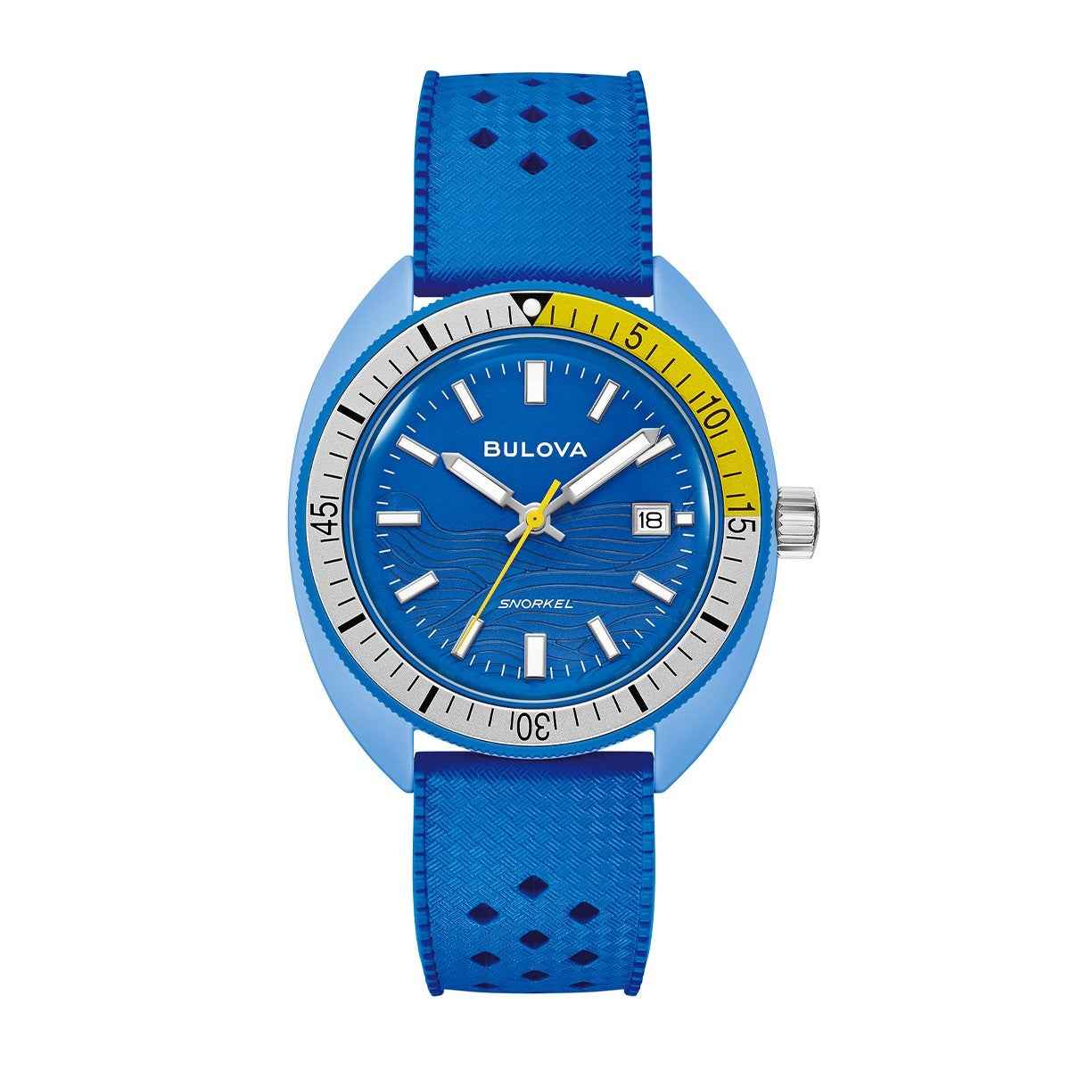 Bulova Men's Snorkel Quartz Blue Ceramic Watch with Blue Dial & Rubber Strap