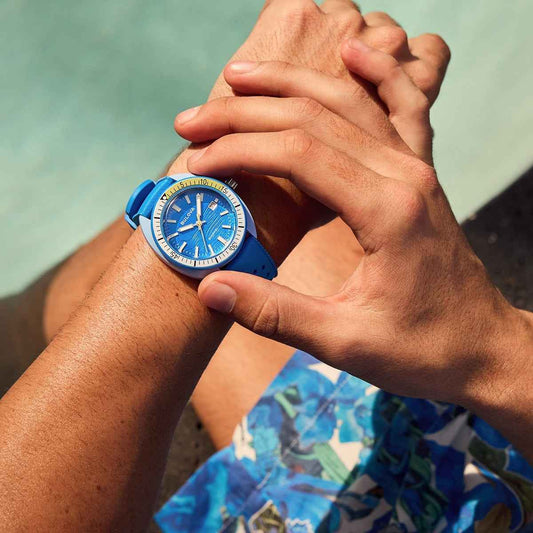 Bulova Men's Snorkel Quartz Blue Ceramic Watch with Blue Dial & Rubber Strap