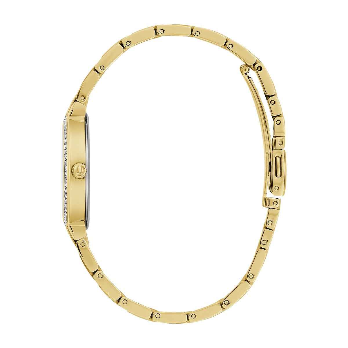 Bulova Ladies' Crystal Collection Quartz Gold-Tone Stainless Steel Watch Box Set with Crystal Accent Heart front view
