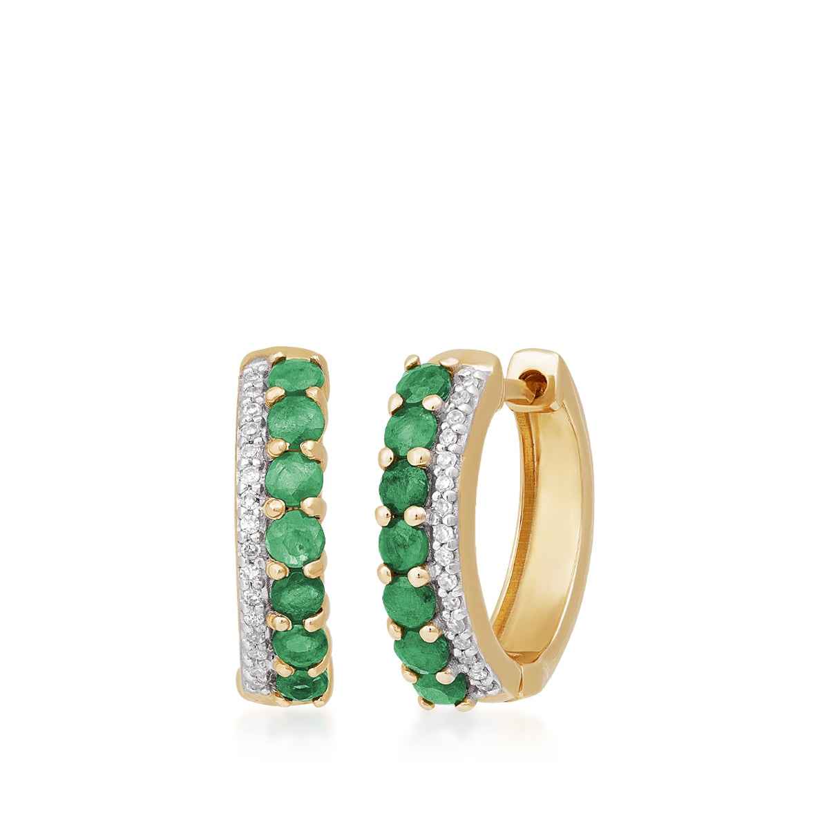 Emerald & Diamond Accent Hoop Earrings in 10K Yellow Gold