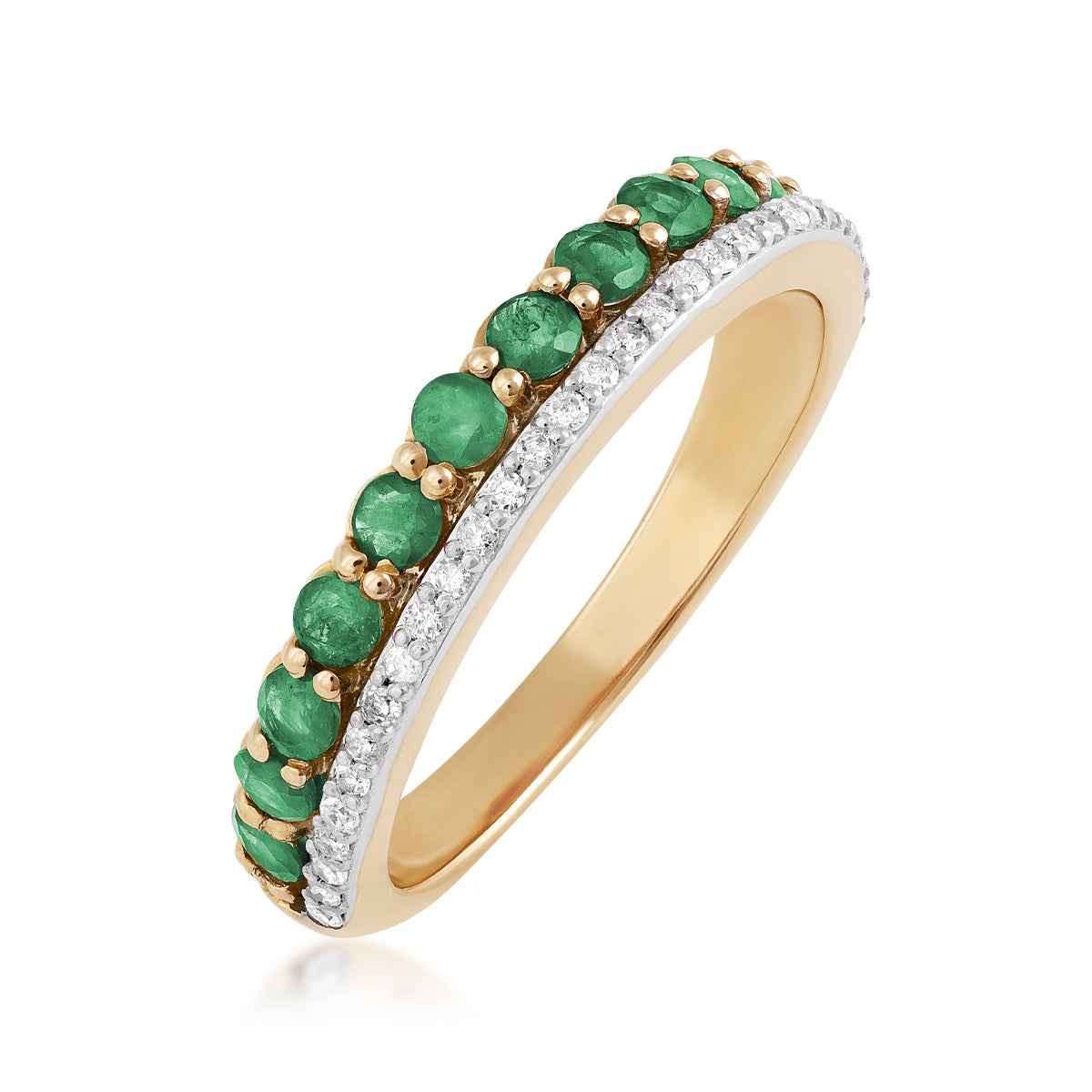 Round Emerald & 1/6 ct. tw. Diamond Stackable Ring in 10K Yellow Gold front view