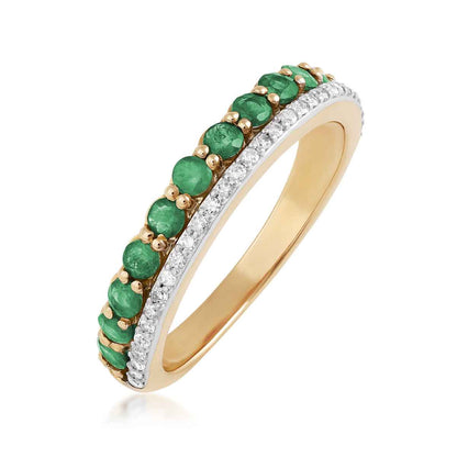 Round Emerald & 1/6 ct. tw. Diamond Stackable Ring in 10K Yellow Gold front view