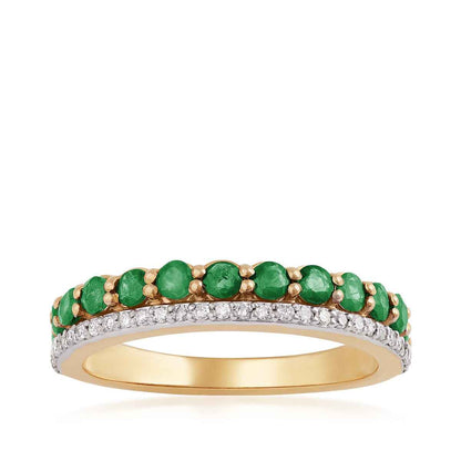 Round Emerald & 1/6 ct. tw. Diamond Stackable Ring in 10K Yellow Gold