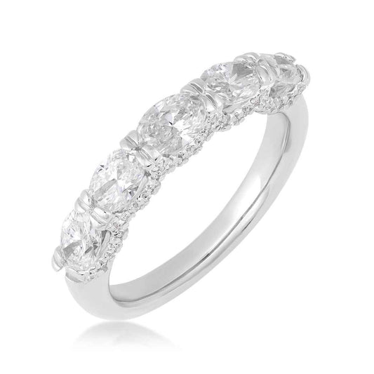 Adamante 1-1/2 ct. tw. Lab-Grown Oval & Round 5-Stone Diamond Anniversary Ring in 10K White Gold front view