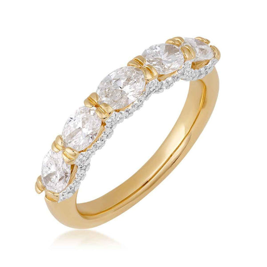 Adamante 1-1/2 ct. tw. Lab-Grown Oval & Round 5-Stone Diamond Anniversary Ring in 10K Yellow Gold front view