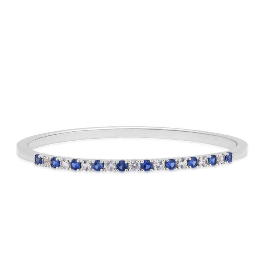 Created Blue & White Sapphire Bangle Bracelet in Sterling Silver